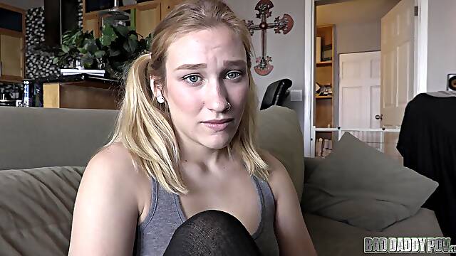 Blonde amateur filmed when trying stepdad's cock for the first time