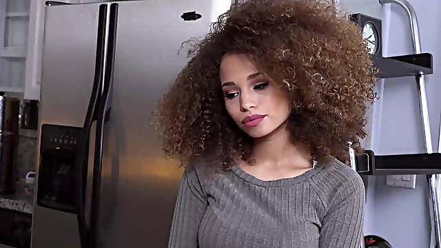 Ebony Cecilia Lion bareback fucking a married dude all over the kitchen