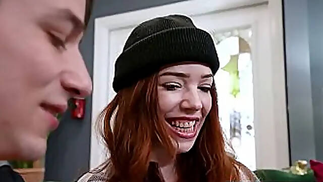 Teen Stepsister sucks and rides big cock stepbro on first time lesbian