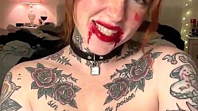 Shy Tattooed Redhead with Huge Jiggling Naturals craves u to jack off