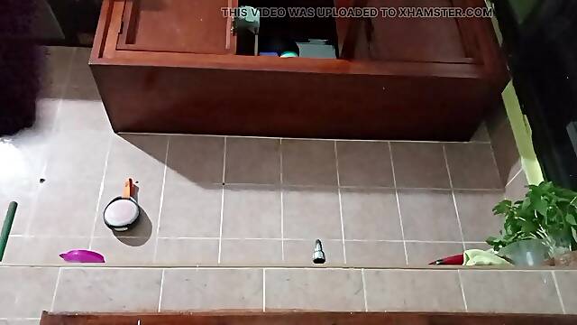 My mother-in-law in the kitchen shows transparent panty