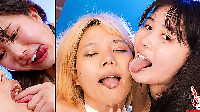 Japanese Lesbian - Machi Ikuno Licks Rin Amamiya’s Face and Spits in Her Mouth